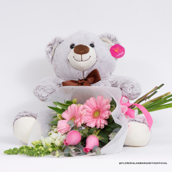 Peluches Oso De Flores A Domicilio Oso De Peluche Con Moño Café Y